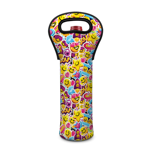 Smiley Faces Emoji Pattern Print Single Neoprene Wine Tote