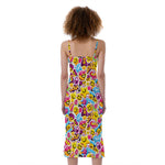 Smiley Faces Emoji Pattern Print Slim Fit Midi Cami Dress