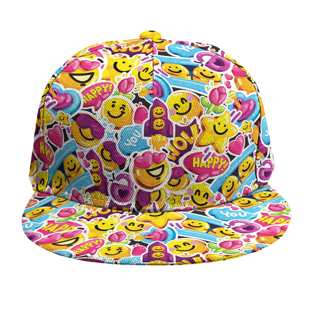 Smiley Faces Emoji Pattern Print Snapback Cap