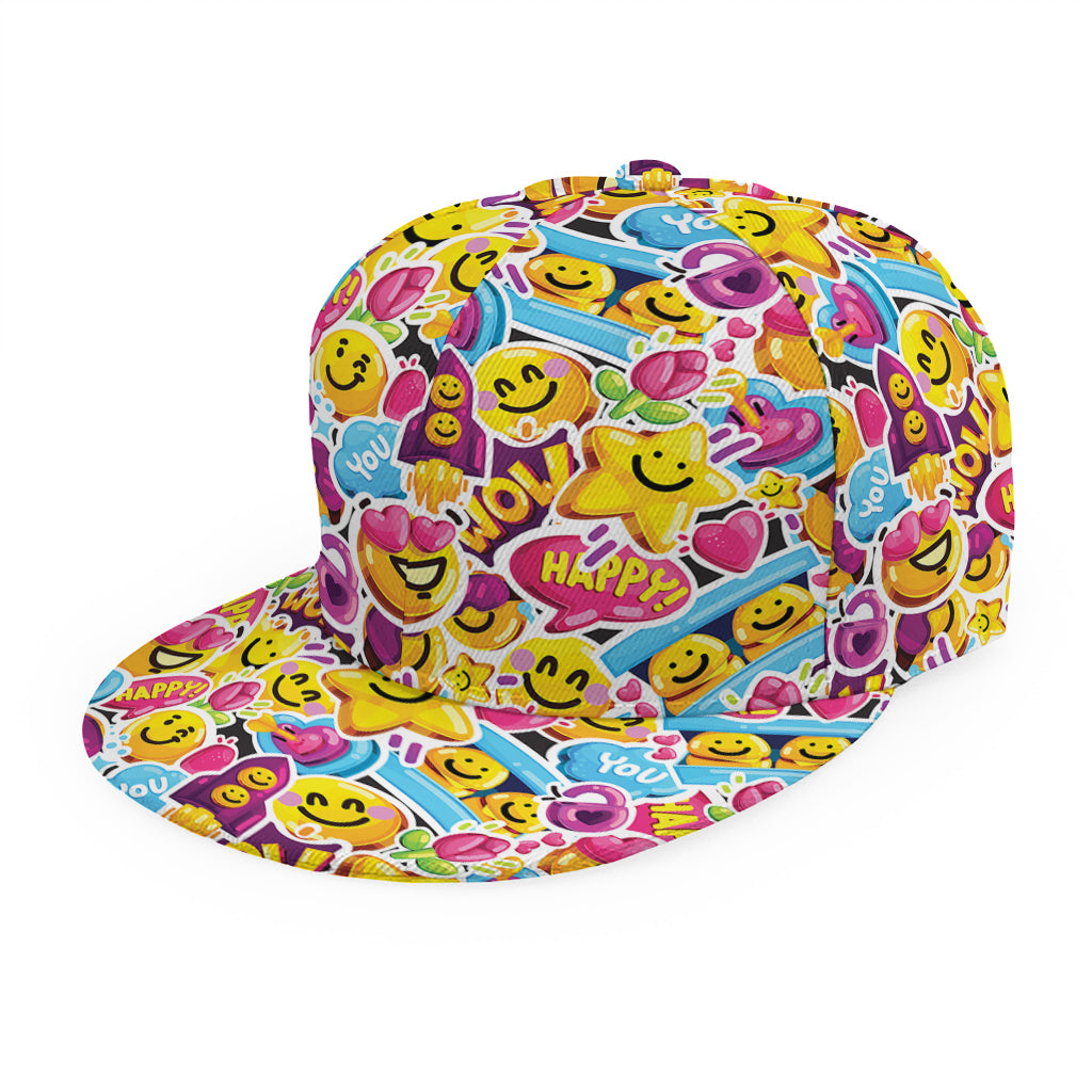 Smiley Faces Emoji Pattern Print Snapback Cap
