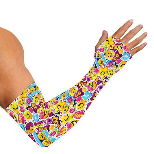 Smiley Faces Emoji Pattern Print Sun Protection Arm Sleeves