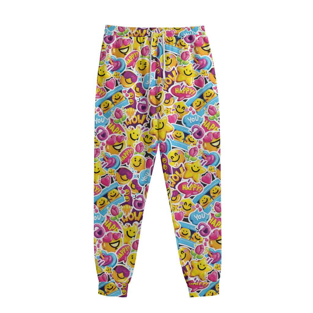 Smiley Faces Emoji Pattern Print Sweatpants