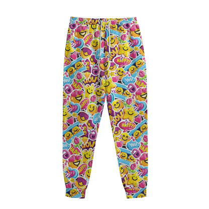 Smiley Faces Emoji Pattern Print Sweatpants