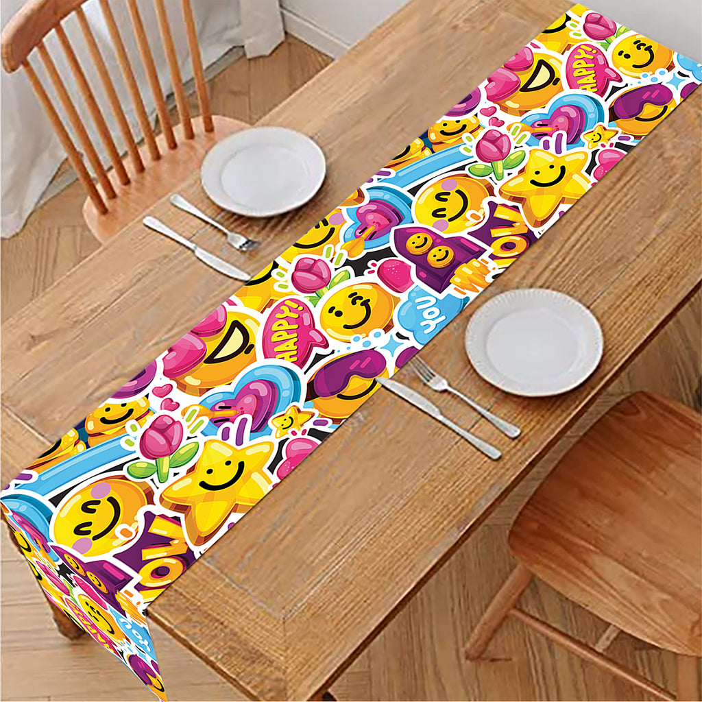 Smiley Faces Emoji Pattern Print Table Runner