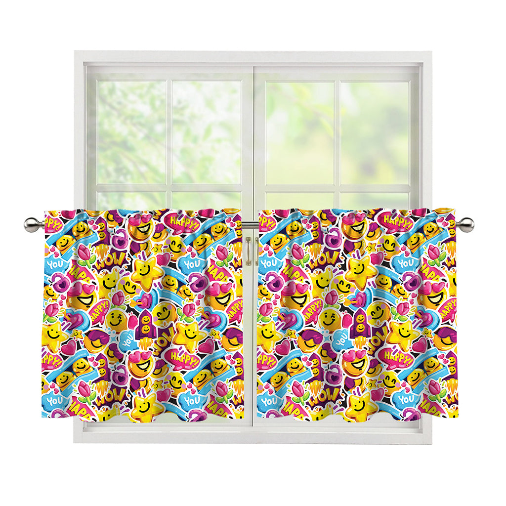Smiley Faces Emoji Pattern Print Tier Curtains