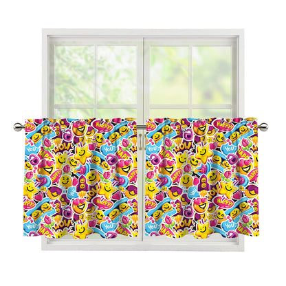 Smiley Faces Emoji Pattern Print Tier Curtains