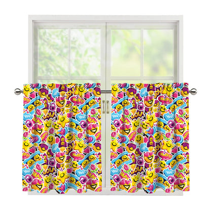 Smiley Faces Emoji Pattern Print Tier Curtains