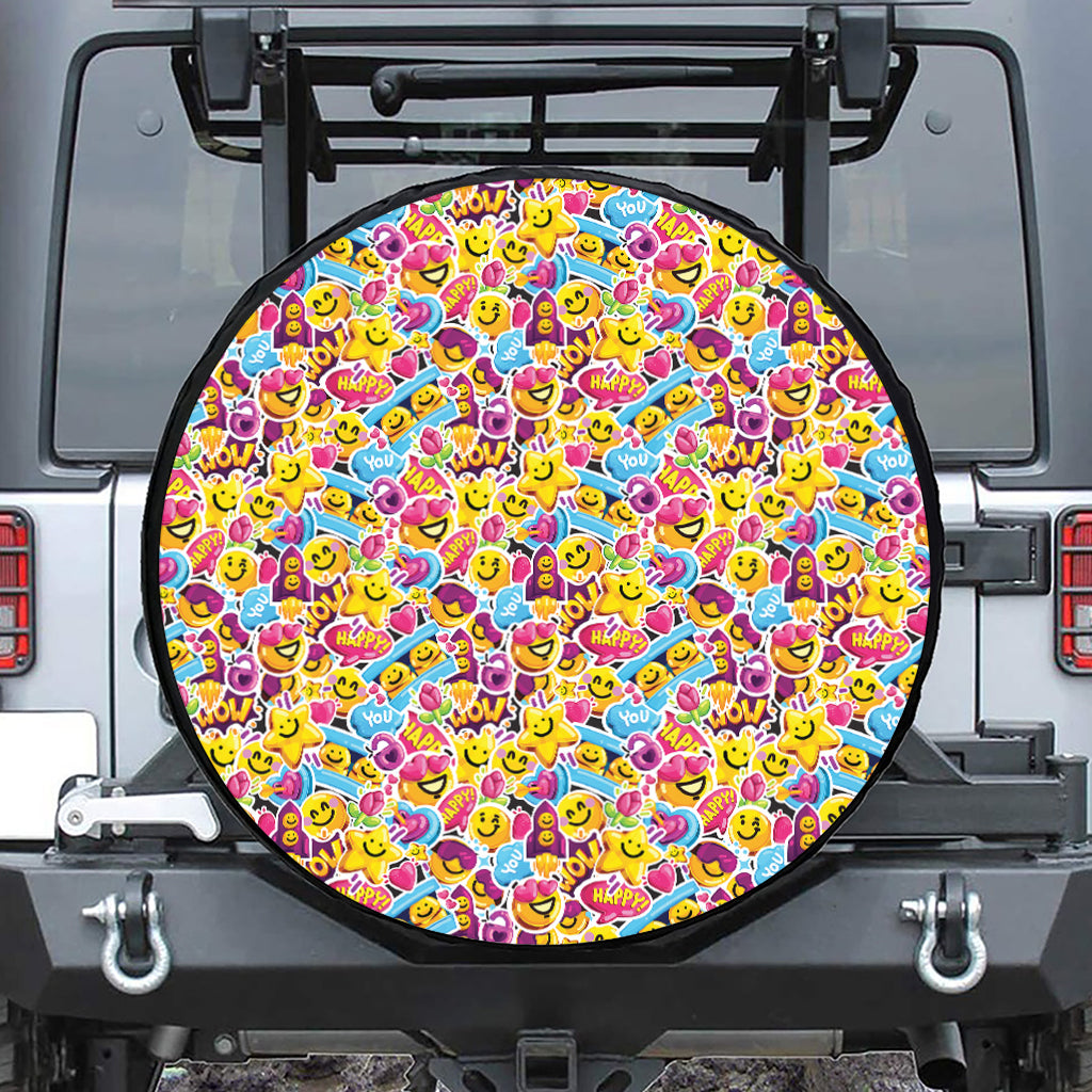Smiley Faces Emoji Pattern Print Tire Cover