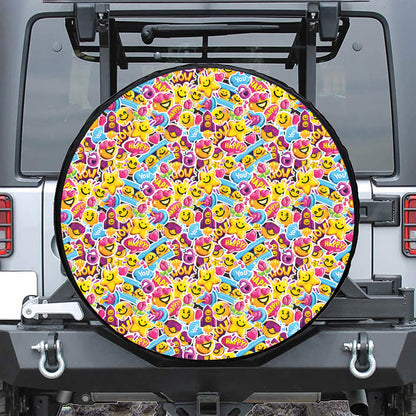 Smiley Faces Emoji Pattern Print Tire Cover