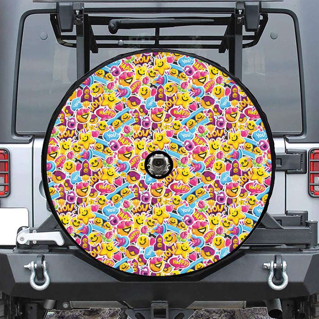 Smiley Faces Emoji Pattern Print Tire Cover With Camera Hole