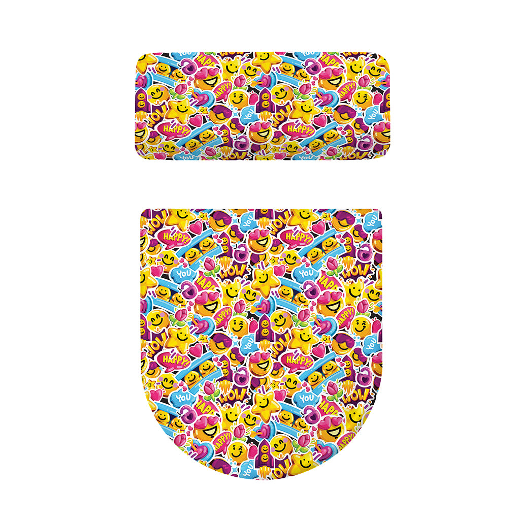 Smiley Faces Emoji Pattern Print Toilet Lid And Tank Cover Set