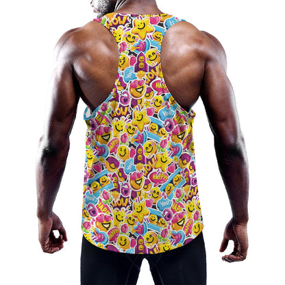 Smiley Faces Emoji Pattern Print Training Tank Top