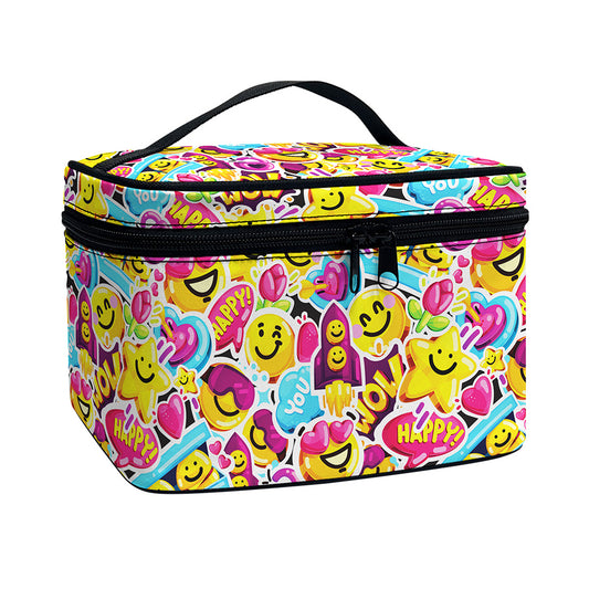 Smiley Faces Emoji Pattern Print Travel Makeup Bag