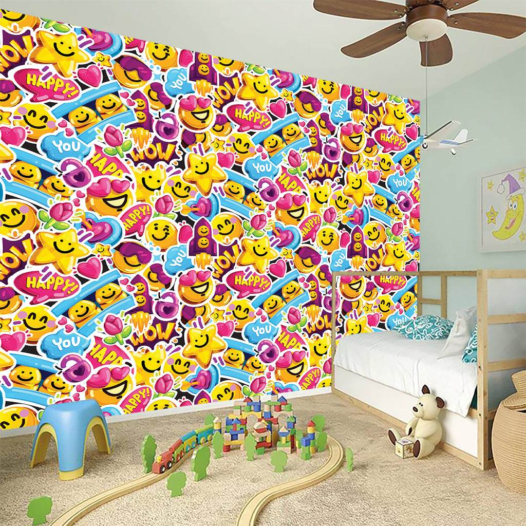 Smiley Faces Emoji Pattern Print Wall Sticker