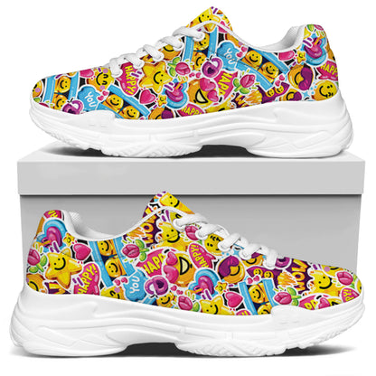 Smiley Faces Emoji Pattern Print White Chunky Shoes