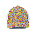 Smiley Faces Emoji Pattern Print White Mesh Trucker Hat