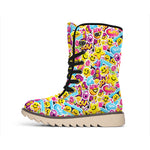 Smiley Faces Emoji Pattern Print Winter Boots