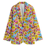 Smiley Faces Emoji Pattern Print Women's Blazer