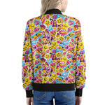 Smiley Faces Emoji Pattern Print Women's Bomber Jacket