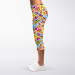 Smiley Faces Emoji Pattern Print Women's Capri Leggings