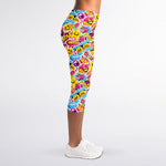 Smiley Faces Emoji Pattern Print Women's Capri Leggings