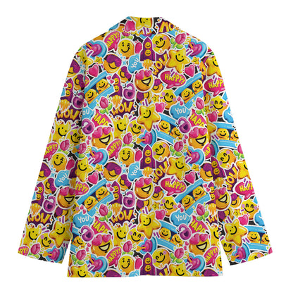 Smiley Faces Emoji Pattern Print Women's Cotton Blazer