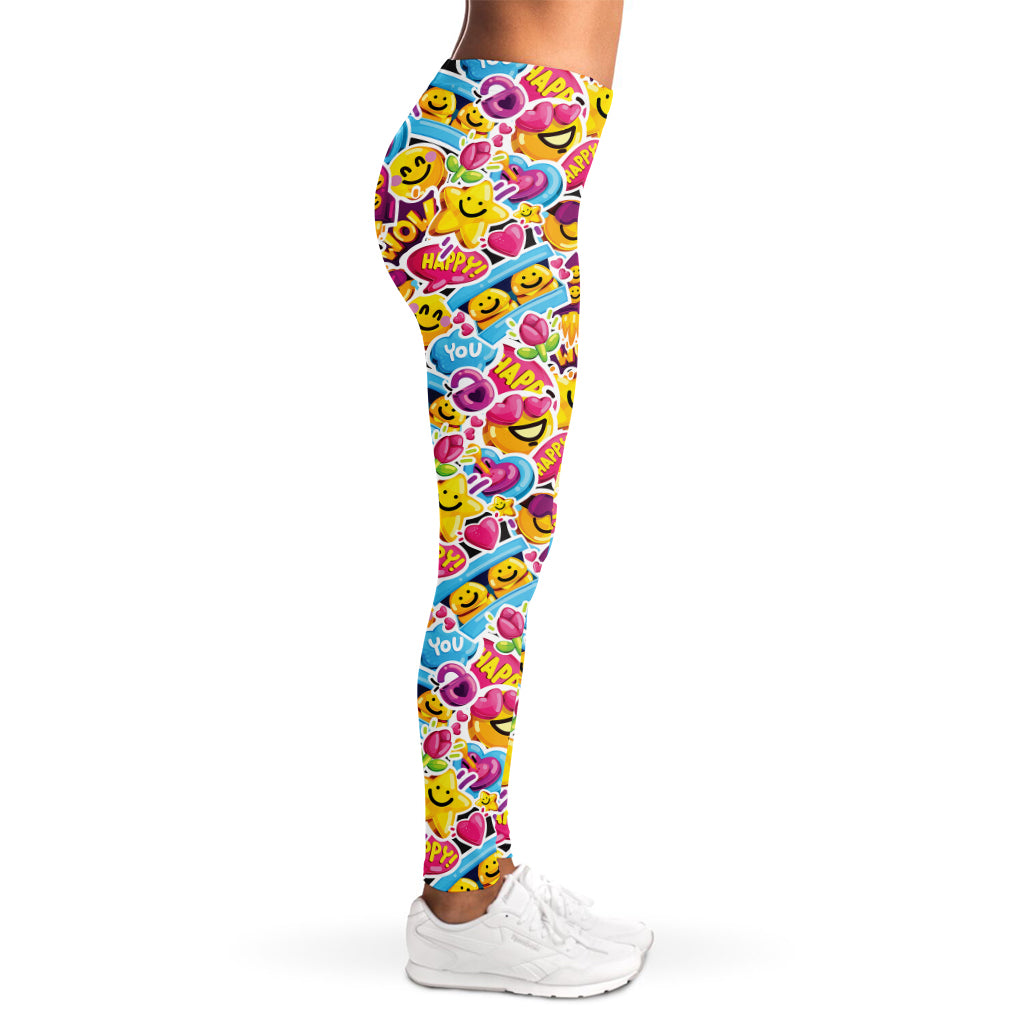 Smiley Faces Emoji Pattern Print Women's Leggings
