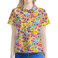 Smiley Faces Emoji Pattern Print Women's Polo Shirt