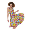 Smiley Faces Emoji Pattern Print Sleeveless Knee Length Dress