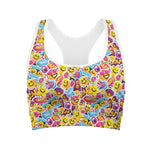 Smiley Faces Emoji Pattern Print Women's Sports Bra