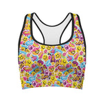 Smiley Faces Emoji Pattern Print Women's Sports Bra