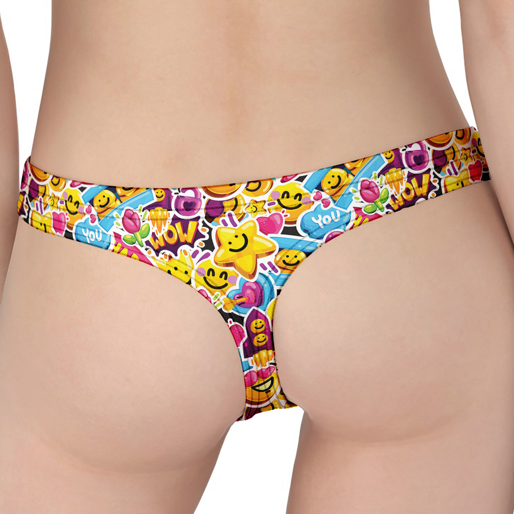 Smiley Faces Emoji Pattern Print Women's Thong