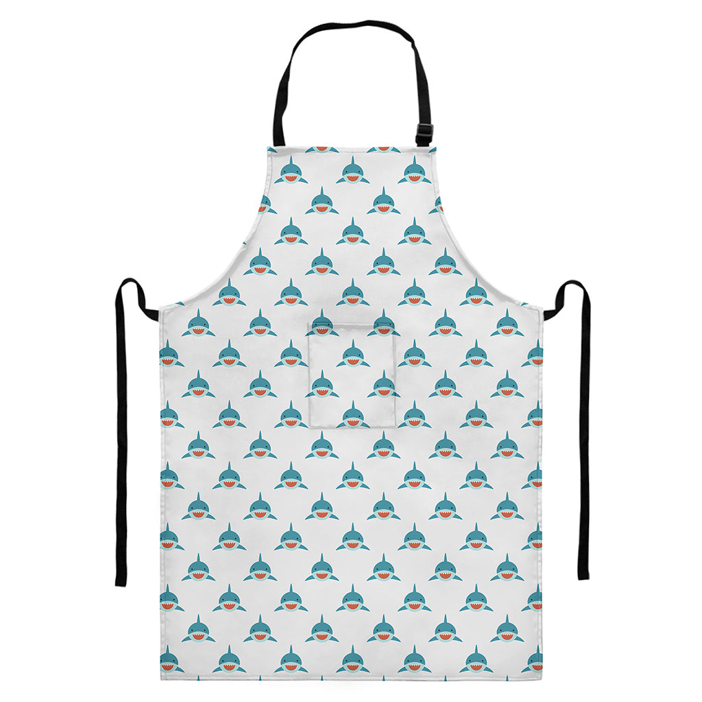 Smiley Shark Pattern Print Bib Apron With Pocket