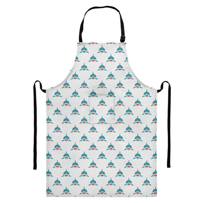 Smiley Shark Pattern Print Bib Apron With Pocket