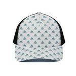 Smiley Shark Pattern Print Black Mesh Trucker Cap