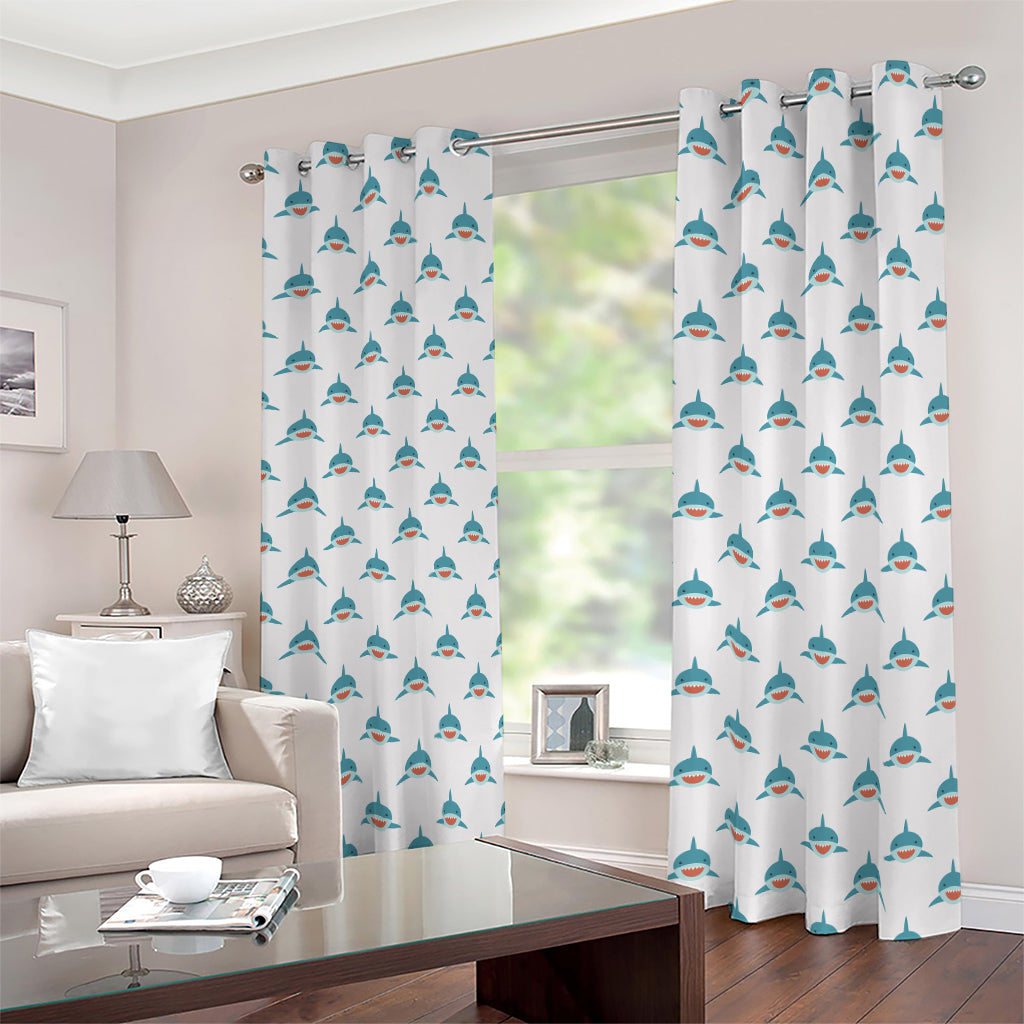 Smiley Shark Pattern Print Blackout Grommet Curtains