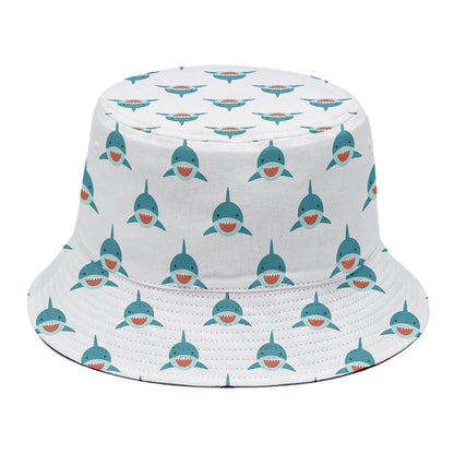 Smiley Shark Pattern Print Bucket Hat