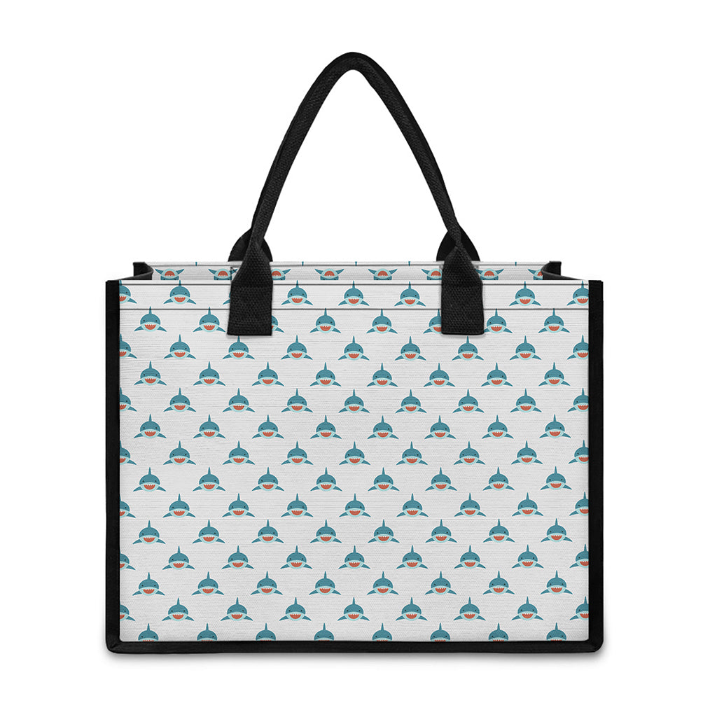 Smiley Shark Pattern Print Canvas Tote Bag