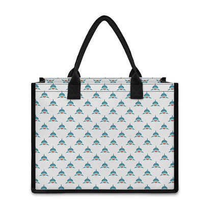 Smiley Shark Pattern Print Canvas Tote Bag