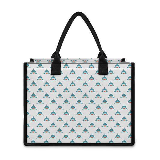Smiley Shark Pattern Print Canvas Tote Bag