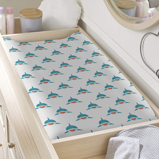 Smiley Shark Pattern Print Changing Pad Cover