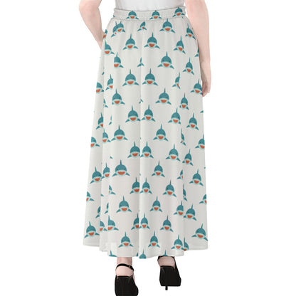 Smiley Shark Pattern Print Chiffon Maxi Skirt