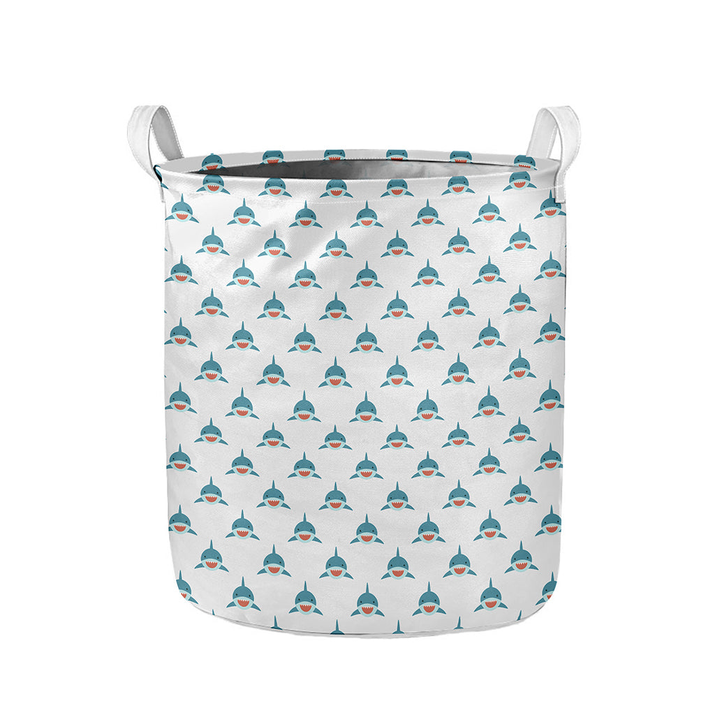Smiley Shark Pattern Print Collapsible Laundry Basket