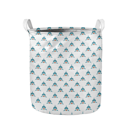 Smiley Shark Pattern Print Collapsible Laundry Basket