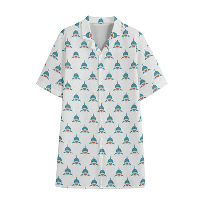 Smiley Shark Pattern Print Cotton Hawaiian Shirt