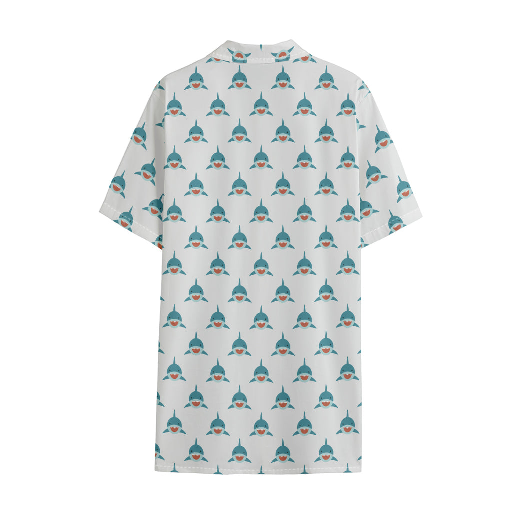 Smiley Shark Pattern Print Cotton Hawaiian Shirt