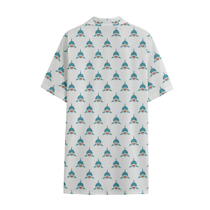 Smiley Shark Pattern Print Cotton Hawaiian Shirt
