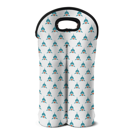 Smiley Shark Pattern Print Double Neoprene Wine Tote