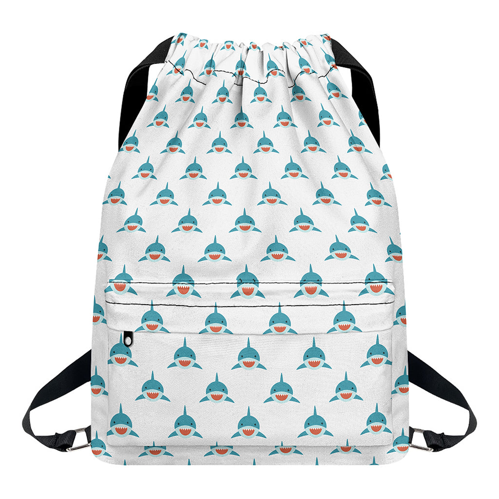 Smiley Shark Pattern Print Drawstring Backpack