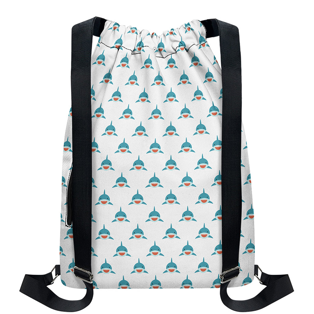 Smiley Shark Pattern Print Drawstring Backpack
